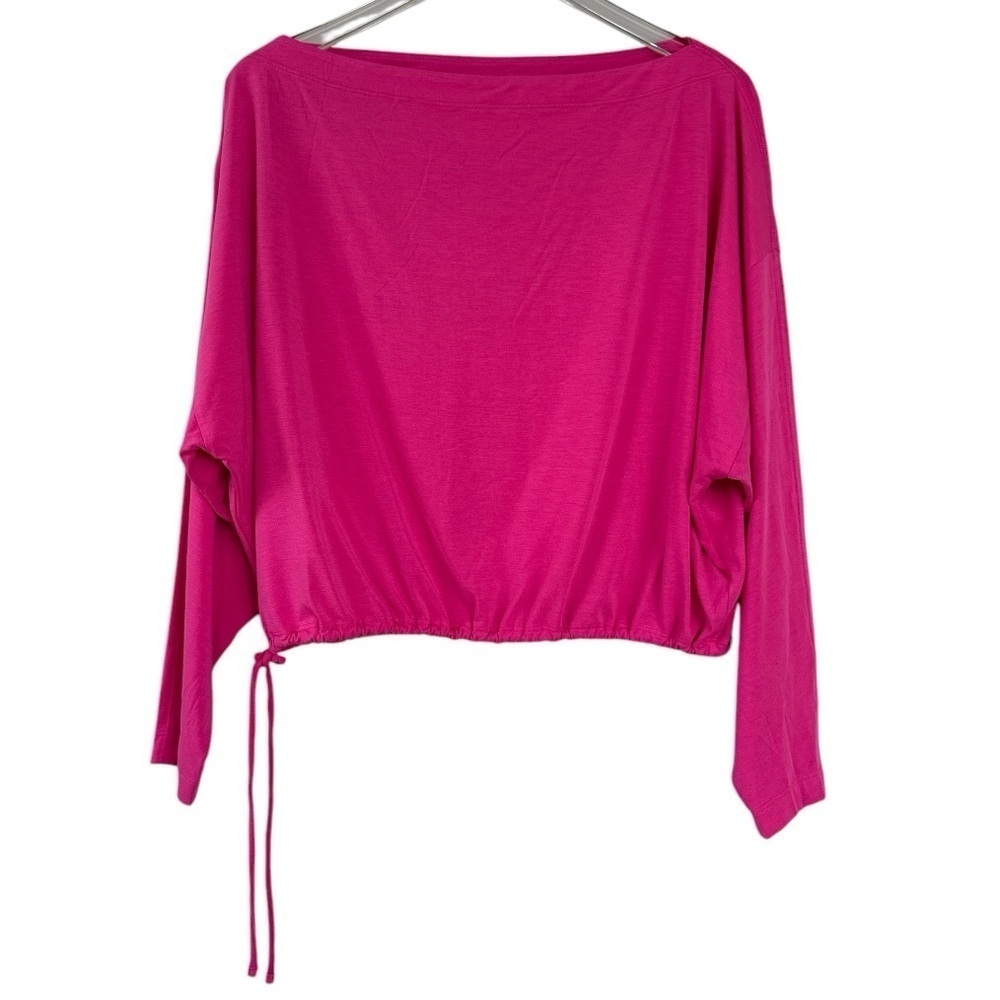 Athleta Tulip Pink CoolDown Top Boat Neck Cropped Sweatshirt Size Medium
